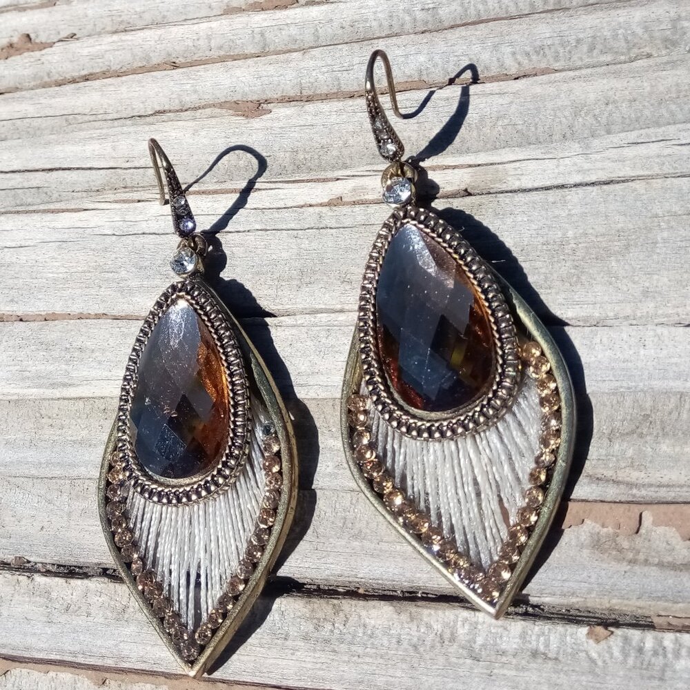 Rhinestones & purple drop pierced earrings